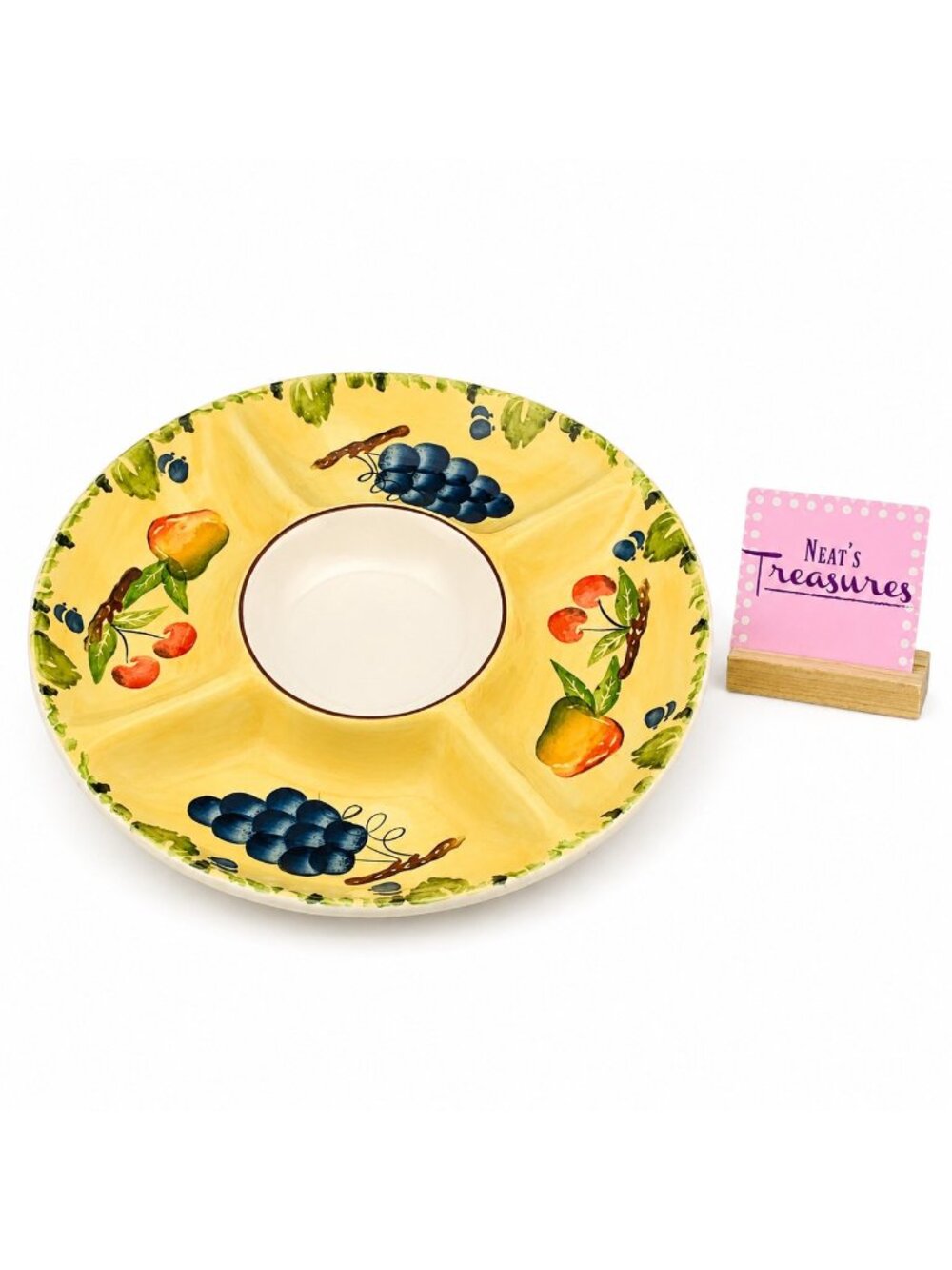 Dansk FALL HARVEST Yellow Rim Fruit Leaves Stoneware 1 Piece Chip & Dip Bowl Set